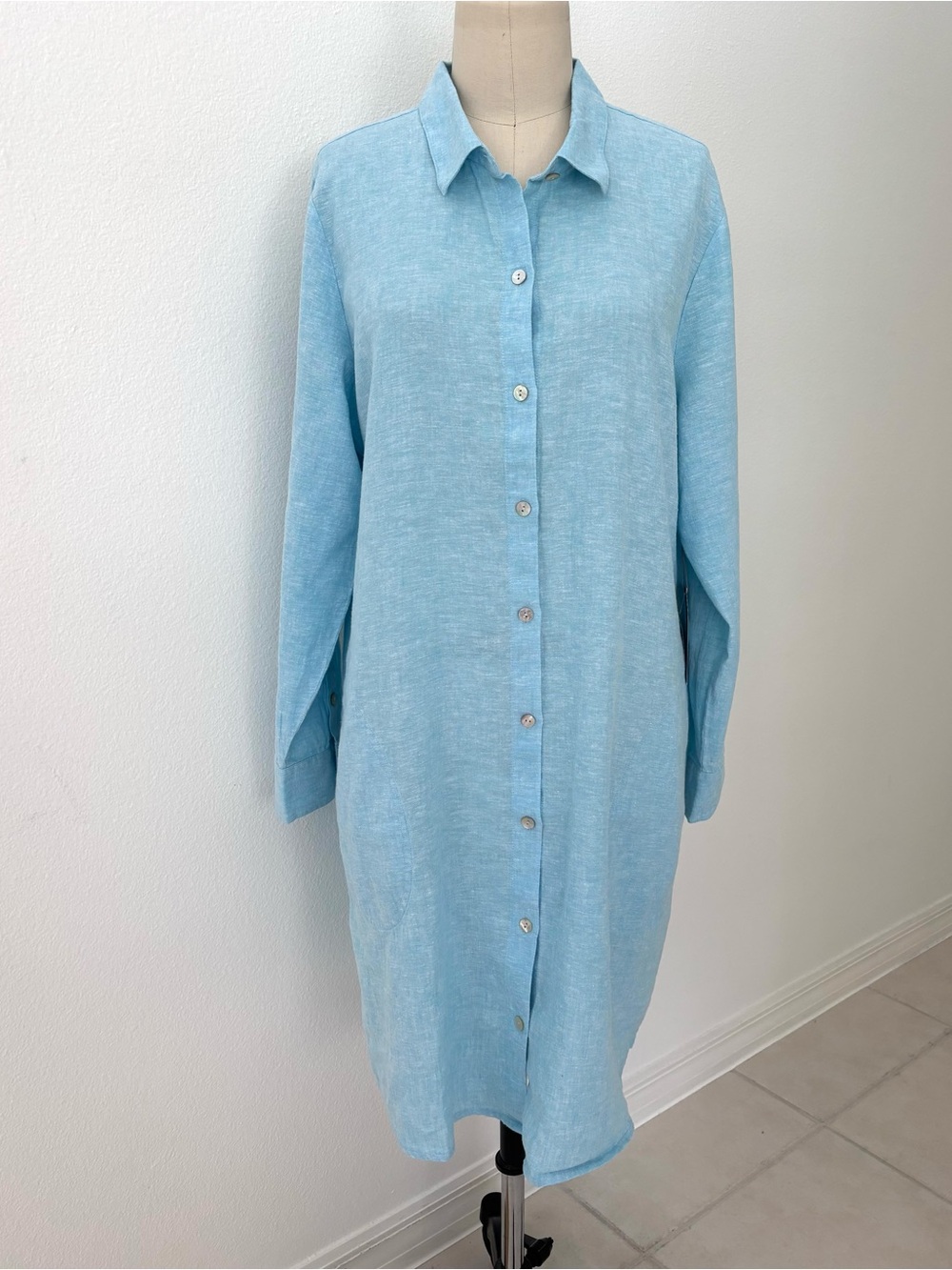 Habitat Linen Solid Shirt Dress NWT Topaz Blue Classic Spring 2026 L - Picture 2 of 12